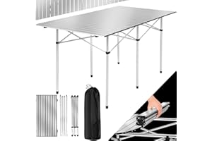 tectake® Mesa Plegable Aluminio, Mesa Camping Plegable, Mesa Jardín Exterior con Asa y Bolsa de Transporte, Impermeable, Fácil Montaje y Limpieza, Ideal Acampadas, Jardín, Terraza, Picnic, 140x70x70cm