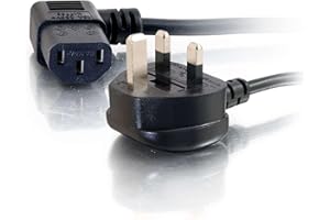 C2G 88520 2 Metre 17 AWG 90 Degree Power Cable (IEC320C13R to BS1363) Right Angle Kettle lead, Black