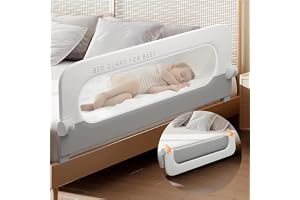 EURCRBU Crib Toddler Bed Rails, Toddler Foldable Bed Rails, Portable Crib Guard Bumper, Adjustable Height and Swing Down Safety Side Rail Guard Rails(1.8m)-Grey/White