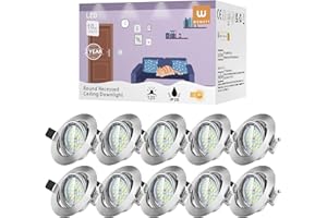 Wowatt 10x Faretti Led da incasso Per Cartongesso GU10 Faretti a Led 6W 600lm Luce Bianca Fredda 6000K Orientabili Lampada da Incasso RA83 Pari a Alogena 50W NON Dimmerabile AC220V Interno Cucina 68mm