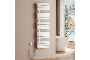 S'AFIELINA Scaldasalviette Elettrico con Termostato Bianco 1320x400mm 600 Watt Radiatore per Asciugamani con Resistenza Elettrica Timer Termoarredo per Bagno Pannello Laterale