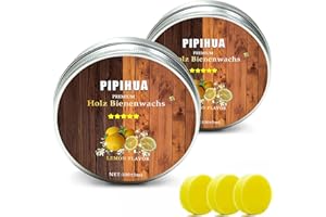 PIPIHUA Furniture Care Beeswax, Natural Wood Care Beeswax, Waterproof, Abrasion-Resistant for Furniture Care and Wood Protection of Wooden Furniture, 2 x 100 g with 3 Sponges (Lemon)