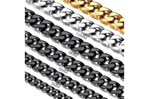 Suplight Herren Panzerkette 3/6/9mm breit Cuban Link Kette, Silber/Gold/Schwarz, 36/46/51/55/61/66/71/76cm