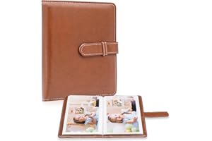 AMIMY Photo Album 4x6 Photos - 68 Pockets Small Mini Capacity Premium Vegan Leather Cover Book, Portable Wallet Photo Album for Boys Girls Birthday Wedding (Brown)
