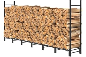 Helios&Hestia 2.44m Outdoor Firewood Rack for Fireplace, Heavy Duty Steel Log Holder, Indoor Wood Pile Storage Organizer, Adjustable Stacker Stand, 244×35×115 cm, Black