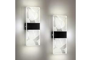SENQIU 2PCS Applique Murale LED, 12W Applique Murale Acrylique Plume, 6500K Lumière Blanche Chaude Moderne Éclairage Mural LED Carré pour Chambre, Salon, Couloir (Feuilles)