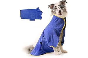 AovYoo Peignoir en Microfibre Super Absorbante pour Chien - Manteau Séchage, Serviette pour Moyen et Grand Chien (M, Bleu)