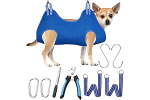 OVTEXZOG Dog Grooming Hammock Harness, Dog Sling for Nail Clipping/Trimming,Pet Grooming Restraint Bag with Nail Clippers Trimmer,Dog Grooming Supplies Kit for Claw Care (XX-Small 8LB Max/Blue)