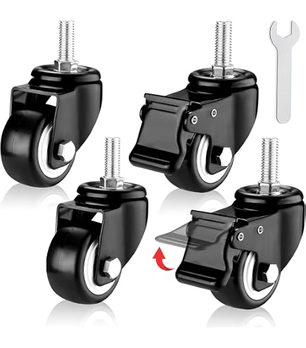 Rotelle di ricambio in plastica di nylon da 4 pezzi, rotazione di 360 gradi, rotelle per mobili, ruote girevoli con freno, gambo filettato M8x15 mm, resistenti all'usura, per armadi da uffic