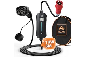 ‎KUAX KUAX Typ 2 Ladekabel CEE 11kW mit Display Dreiphasig Elektrofahrzeug Ladekabel | 5 Meter | 6A-16A Stromadapter | IP65 | TÜV | IEC-62192-2 (Schwarz)