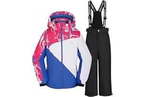 SMONTY Kinder Schneeanzug für Mädchen Winter Skijacke & Hose Set Kapuzenträger Set Winddicht Wasserdicht Warm