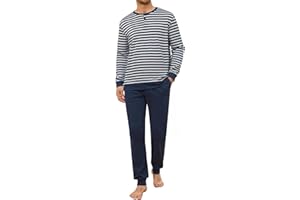 Crewhpo Pigiama Uomo Invernale Comodo 2 Pezzi Pigiami Lungo Leggero Girocollo Pigiama da Notte Maniche Lunghe Pigiama da Casa Casual Morbido e Confortevole S-XXL