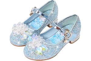 YOGLY Girls Princess Shoes ELSA High Heels Dress up Christmas Carnival Birthday Theme Party Costume Kids Crystal Mary Jane Sequin Wedding Bridesmaids Shoes Cosplay Fancy Halloween Blue Pink Silver 01