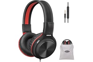 SIMOLIO Wired Headphones with MIC for School Boys Girls Children Kids Teens Adults, Foldable Over-Ear Headset for Child with Volume Limited & Share Jack & Bag for Airplane Travel Computer Laptop Gift