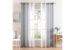 MIULEE Tende Voile in Poliestere Trasparenti Occhielli Sfumato per Soggiorno Camera da Letto Bagno Cucina Camera da Bambino Tenda Finestra Balcone Casa con 2 Pannelli 140X300CM Grigio