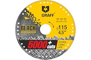 GRAFF Black Disco de Corte 115 mm Metal - Disco de corte para Láminas de Metal, Tubos y Perfiles de Metal, Hierro, Aluminio - Disco de Corte 115 Metal para Amoladora Angular