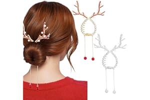 PPGGOPP Weihnachten Haarspangen, 2pcs Weihnachten Haarschmuck für Frauen, Weihnachts Rentier Pferdeschwanz Bananenclip Mit Quaste Strasssteinen Perlen, Glitzernde Haarschmuck Weihnachten