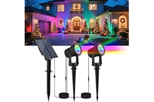 NATPOW Solarstrahler für Außen Garten, RGB Gartenstrahler Solar IP65 Wasserdicht Farbwechsel Gartenbeleuchtung Gartenlampe Dusk to Dawn Solar Gartenleuchte für Bäume Terrasse(2 in 1)