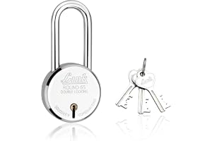 Link® 65mm New Round Padlock with Long Shackle – Stainless Steel Body, Iron Lever, Double Locking Mechanism, Includes 3 Silver Keys – Durable Security Lock for Home, Gate, and Shutter – Made in India
