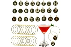 Silars Weinglas Charms, 26stk Buchstabe GlasWeinanhänger für Stielgläser Weinglas Anhänger, Glas Identifikations mit Aufbewahrungstasche für Weinglas, Champagnerglas, Cocktailglas, Trinkglas