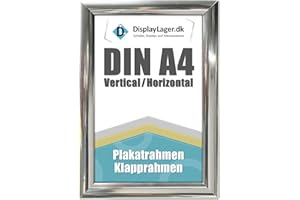 DisplayLager - A4 Chrom Klapprahmen mit 25mm Aluminium Profil, Entspiegelter Schutzscheibe, Befestigungsmaterial