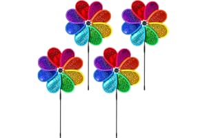 FINELYCR Molino de Viento, 4 Piezas Molinillo de Viento, 30cm Molino de Viento con Flores, Lentejuelas de Ocho Hojas, Altura Total 71cm, Viene con Puntas, para Jardín, Balcón, Césped