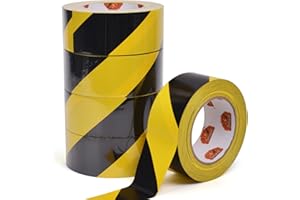 TAPEBEAR Caution Tape, Hazard Tape Black And Yellow, Self Adhesive Warning Tape For Steps, For Outdoor, Crime Scene Barrier, Danger Zone, 2inch X 50yard (50mm x 45m)，5Rolls