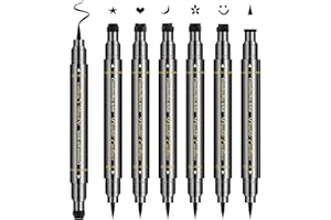 6Pcs Erinde Double-headed Liquid Eyeliner Stamp Pen Set, Eye Liners For Women, Eyeliner Pencil Black Eye Liner Stencil, Eyeliner Tattoo Tool, Eyeliner Stamp Shapes Star, Heart