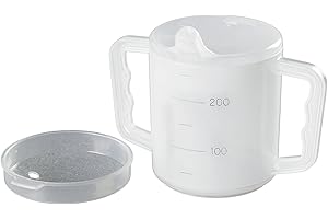 Homecraft Kubek z dwoma uchwytami i dwie pokrywki, 270 ml, gradacje do pomiaru ilości płynu, pokrywa wylewki i pokrywa rozpryskowa, nadaje się do mycia w zmywarce, niezależny kubek na pomoc w piciu, dla osób starszych, seniorów, niepełnosprawnych, nieobsługiwany ręcznie