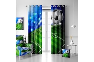 MUZHILI Football Kids Curtain Blackout for Children Bedroom Eyelet Thermal Insulated Room Darkening Curtains for Nursery Living Room Bedroom, Set of 2 Panels (W75cm (29.5") x D166cm (65"))