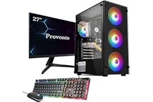 Provonto Mid-Range PC Pro Gamer Pack Complet [Intel Xeon E5-2650 v4, AMD Radeon RX 580, 16Go RAM, 512Go SSD + Ecran 27" + Clavier + Souris] Fixe Pas Cher Jeux Unité Centrale avec Moniteur