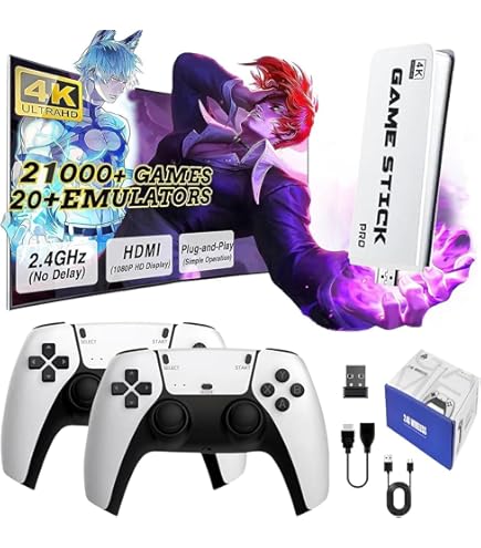 X2 Plus Retro Game Stick – 128 Go, Plus de 40 000 Jeux préchargés, Compatible Interface vidéo 4K, Deux manettes sans Fil, Plus de 40 émulateurs, Plug and Play
