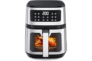 ‎HERILIOS 5L Luftfritteuse mit Sichtfenster, Fritteuse Heissluft mit schneller Luftzirkulation, 8-in-1 kompaktes Luftfritiergerät mit One-Touch-Steuerung, digitales Display aus gehärtetem Glas, leise, 1200W