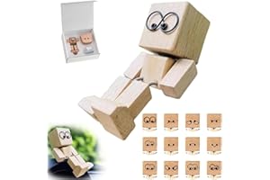 XUDUOO Shaking Wooden Man Figurine, Car Accessories for Men, Wooden Dashboard Ornament with 12 Magnetic Expressions, Auto Decor Action Figure, Travel Commutes & Home Desk Accessories