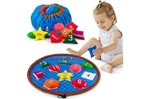 beetoy Sensory Bean Bags 10 Plush, Number Matching Game & Tossing Game Sensory Toys for Autism, Fine Motor Skills Toys with Shape & Color, Sensory Toys for Babies 0-6-12 Months with Squeaker & Rattle