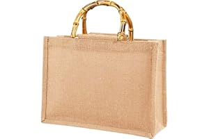 langjiao Borsa per la Spesa portatile, Borsa per la Spesa in Juta Portatile Borsa per la Spesa Borsa in bambù con Manici ad Anello Tote Marrone Chiaro. Borsa Della Spesa Squisita Ed Ecologica…