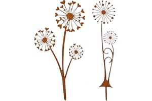 HFDONGL 2 Stück Gartenstecker Rost Deko Gartendeko Rost Pusteblume Metall Rostdeko Gartendeko für Garten Terrasse Balkon Blumentopf