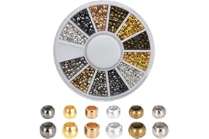 NAAPESI 720 Stück Quetschperlen Set, 2 mm 2.5 mm Mixed Tube Crimp Perlen, Gemischte Rondelle Perlen Lose Perlen Spacer mit Aufbewahrungsbox für Schmuckherstellung Ende Kappe Armbänder Halsketten, 6 Farben