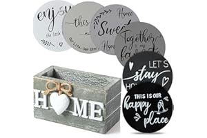 QUEEKAY Housewarming Gifts for Home Decoration Wooden Heart Coasters for Drinks Set of 6 Farmhouse Coasters with Holder Funny for Family Friend Coffee Table Protection, 4 Inch (Gray, Assorted Colors)