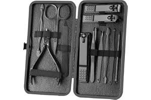 XMOSNZ Maniküre Set Nagelknipser Pediküre Set-12pcs Edelstahl Nagelset, Pflegeset Männer, Nagelschere Set Werkzeuge Mit Luxuriöser Reise-Ledertasche Geschenkbox (12, Schwarz)