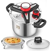 Huanyu 3 in 1 Pressure Cooker 6L Stainless Steel Pressure Cooker with Steamer Plate and Glass Lid Explosion-proof Pressure Co