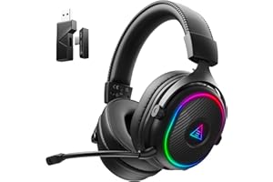 EKSA Casque Gaming sans Fil, 2,4 GHz Casque Gamer pour PS5/PS4/PC/Switch/Mac, Casque Bluetooth 5.3 avec Microphone, Latence de 20MS, Durée D'utilisation Maximale 80H, RVB, USB&USB-C