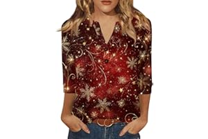 GENERISCH Oberteil Unterdamen Sportlich Grosse Grössen 4572 Ärmel Tshirt Stil Xmas Print Soft T Shirt Damenen V Neck