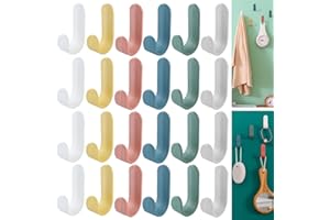 Cimown Confezione da 24 Ganci Autoadesivi - Ganci Multifunzionali - Ganci in Plastica - Ganci per Asciugamani - Ganci Impermeabili per Cucina, Bagno (Colore)