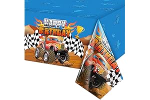 POPOYU 130 * 220 Truck Tablecloth Car Racing Truck Party Table Cover Large Plastic Road Table Runner Machine WaterProof Rectangular Table Cover for Cars Theme Boy Birthday Party Decoration Supplies