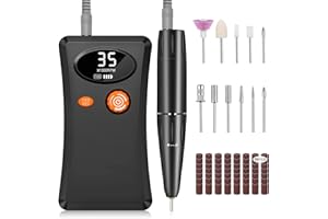 Urbuti Torno para Uñas Profesional, 35000 RPM Portátil Recargable lima de Uñas Eléctrica con 11 Puntas y Display LCD, Velocidad Ajustable, Sets de Manicura y Pedicura para Salón y Hogar (Negro)