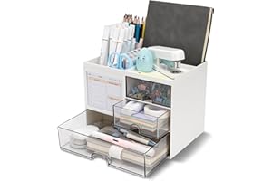 RISEMART Organizer na biurko z 3 szufladami, wielofunkcyjny uchwyt na długopisy na biurko i przechowywanie z 5 przegródkami, do biura, domu, na artykuły artystyczne