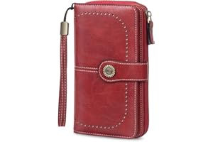 UNOSEKS Geldbörse Damen - Portemonnaie Damen mit RFID Schutz Blocking Premium PU Leder Dreifach Lange Geldbeutel Damen - Portmonee Damen Gross mit 24 Kartenfächer & Hält Mobiltelefone (Weinrot)