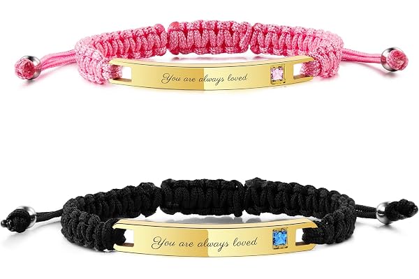 OTXIXTO Bracelets Personnalisés pour Couple ID Gravée pour Femme Homme Elle Lui Nom Bracelet de Cheville avec Date Corde Tressée à la Main Réglable Acier Inoxydable Cadeaux d'amant Amitié