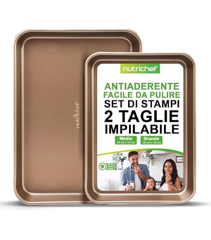NutriChef Set Di 3 Teglie Da Forno Rettangolari In Acciaio Al Carbonio Antiaderente, 43.6x30 Cm, Manici In Silicone, Adatte A Pizza, Dolci E Biscotti - 5